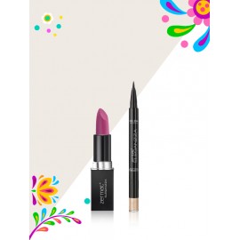 Labial Semimate con Vitamina E Morado Iris + Delineador en Plumón e iluminador para Cejas