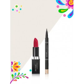 Labial Semimate con Vitamina E Rojo Bugambilia + Delineador en Plumón e iluminador para Cejas