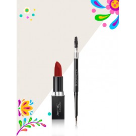 Labial Semimate con Vitamina E Rojo Tulipán + Lápiz Delineador para Cejas